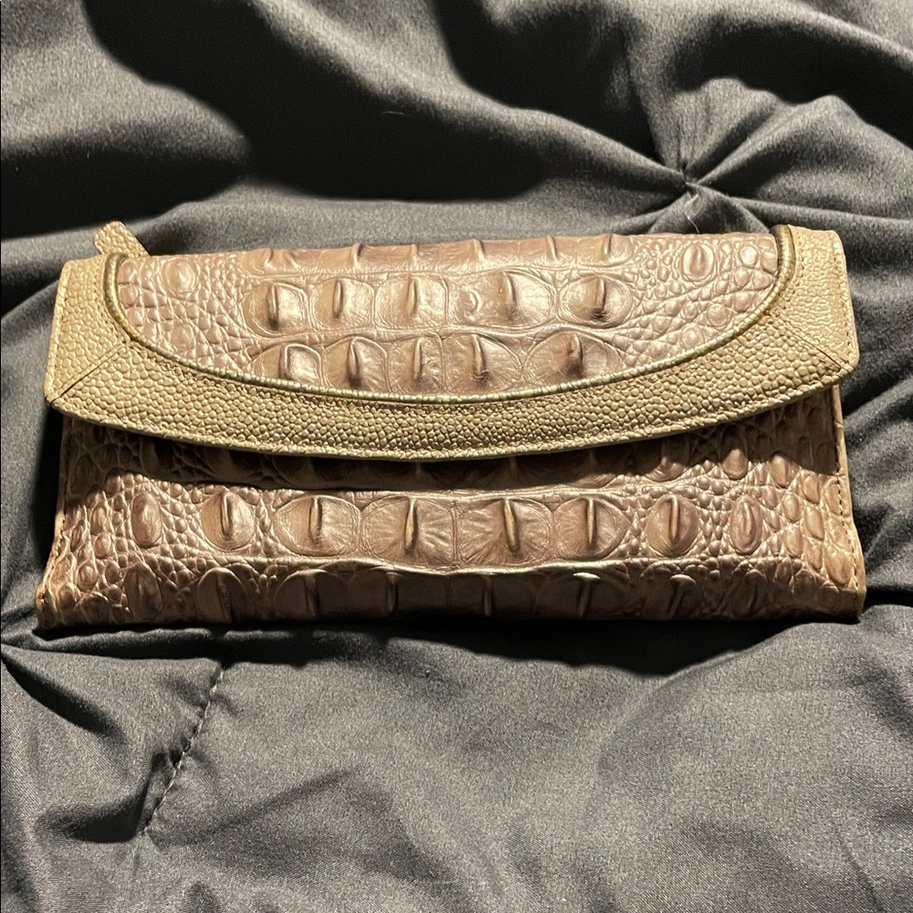 Elegant Bronze leather Crocodile Pattern Brahmin wallet and chq insert
